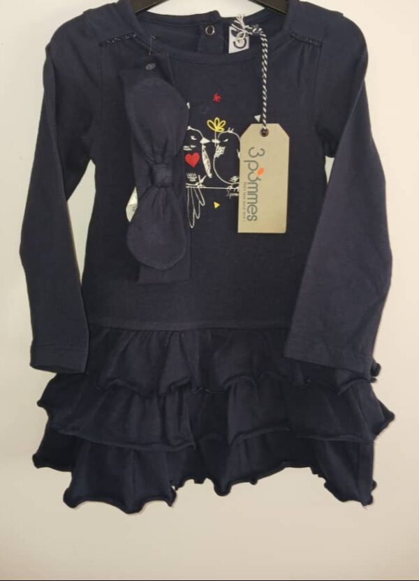 Robe fillettes marine 3 Pommes 9/ 12 mois
