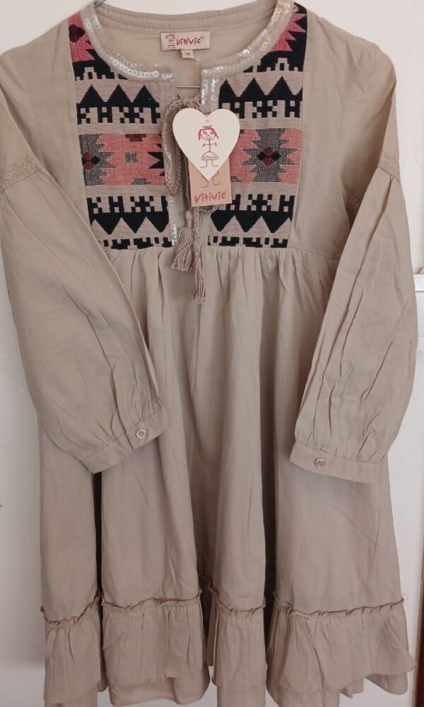 Robe filles Vitivic beige Ethnic Design 12 ans