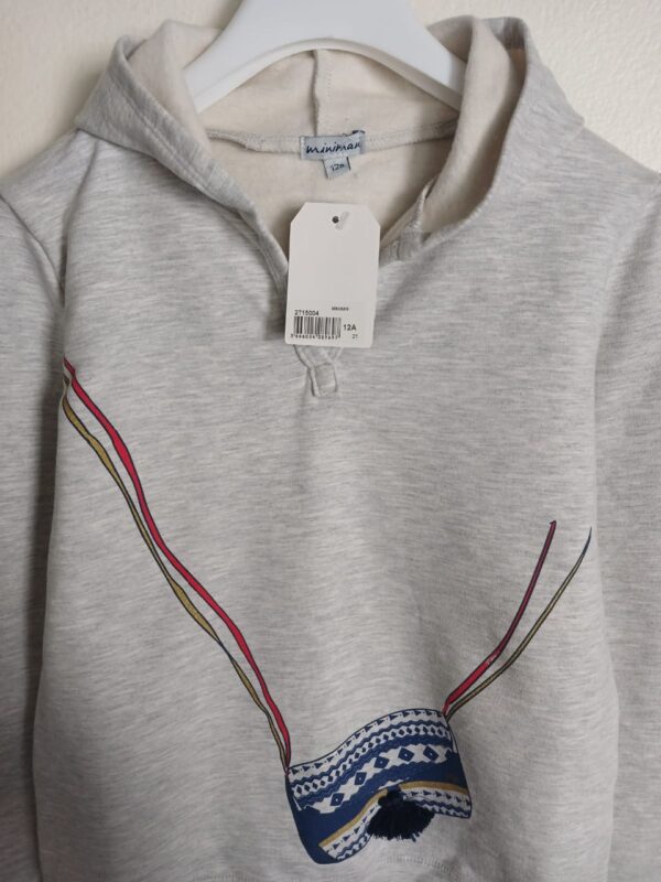 Sweat à capuche- Miniman-Gris Clair- 12 ans