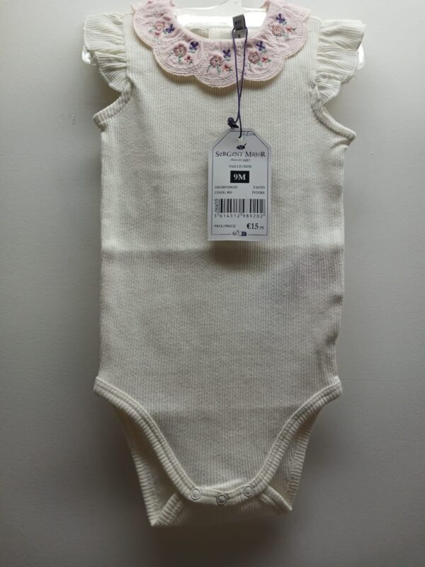 Body-Sergent Major - 9 Mois- 100% Coton Ajouré-Blanc