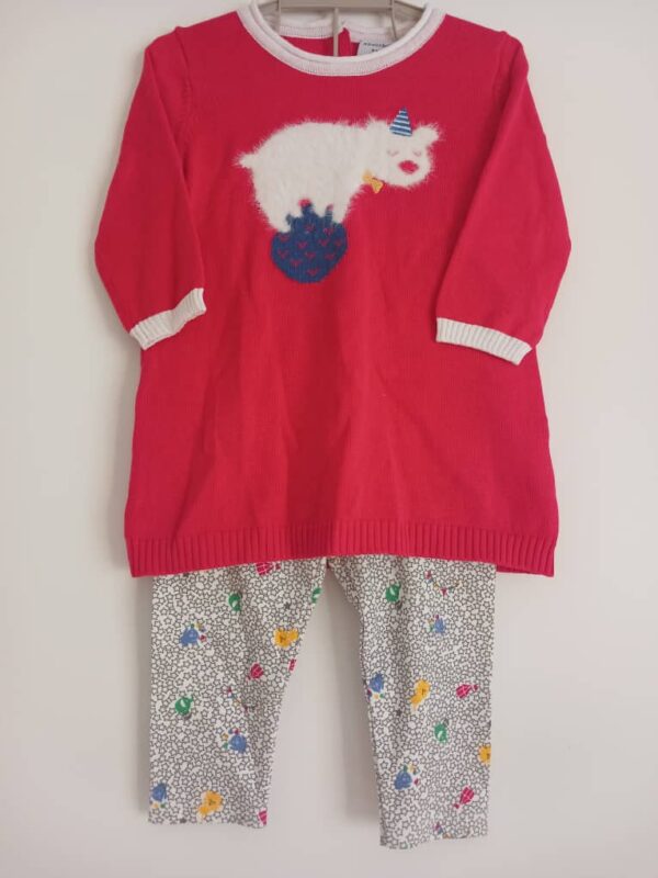 Ensemble Bébé-Absorba-6Mois-Haut Rouge et Bas Motifs Multicolores