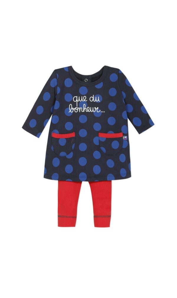 Ensemble Robe Legging-Absorba- Haut noir à Pois- Bas Rouge -1 mois