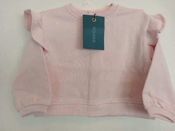 Sweat Gocco 6/9 mois -rose motifs étoiles blanches et Volants