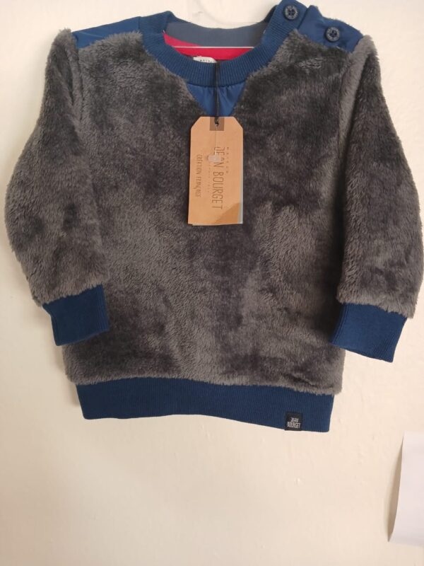 Sweat Jean Bourget-Gris/ Bleu- Fourrure Douce- 12 mois