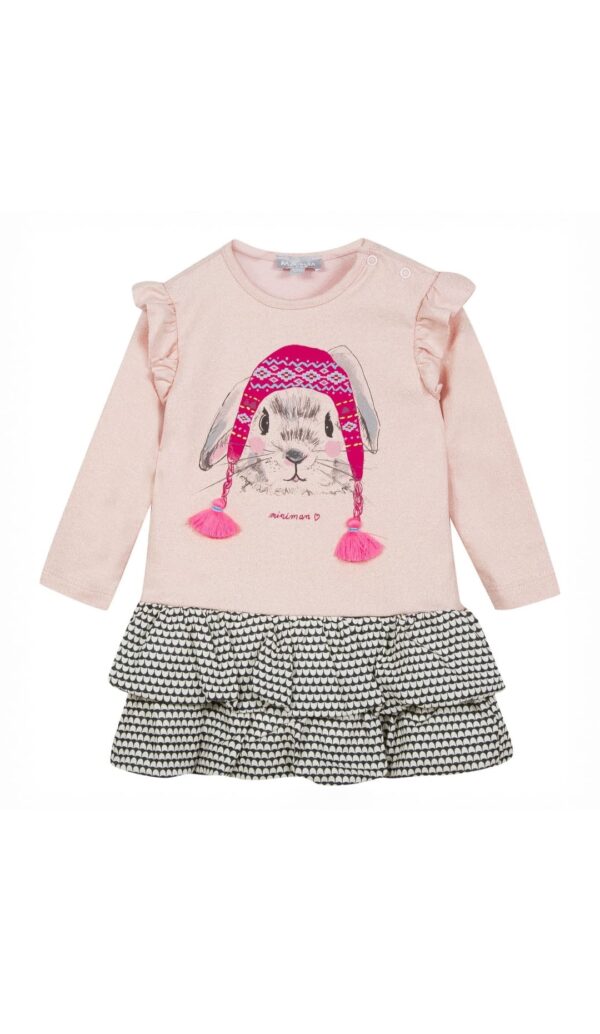 Robe fillettes Miniman rose / noir et blanc 2 ans