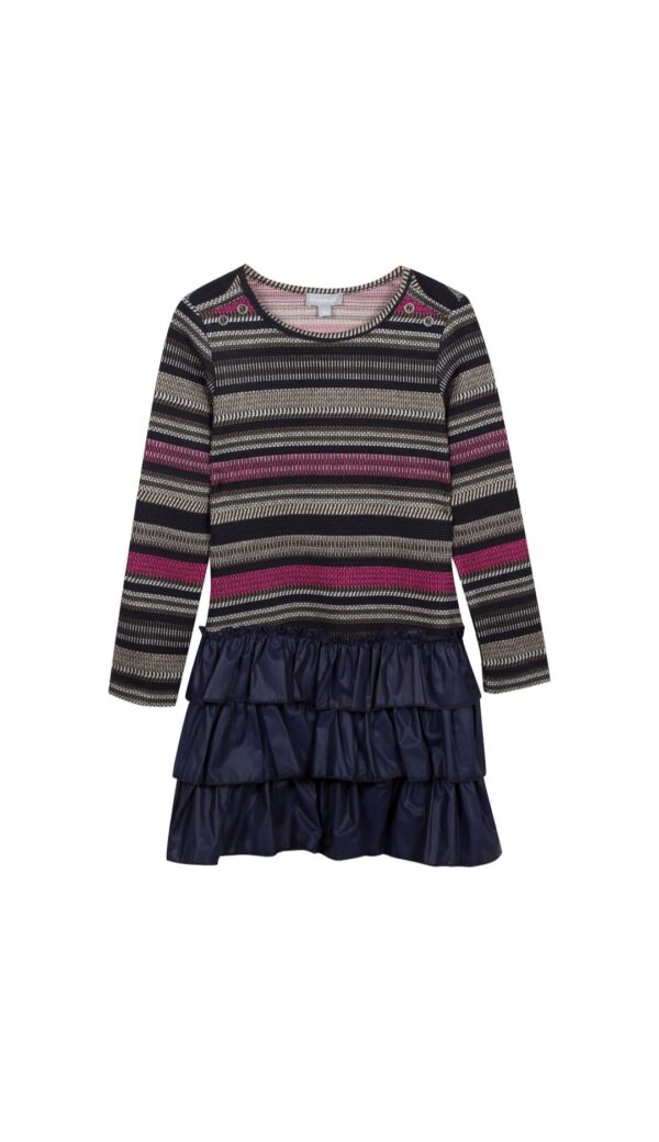 Robe- Miniman- haut multicolore- bas noir à volants- 6ans