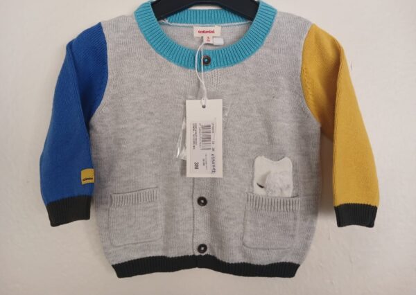 Cardigan Catimini- 3mois- Gris à Manches bicolore.