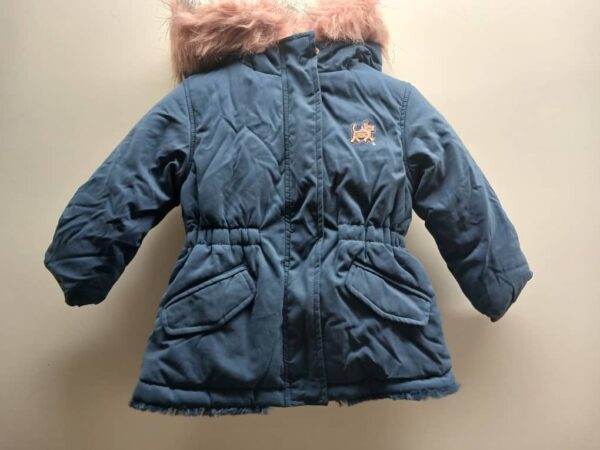 Doudoune-Chipie-Bleu- Capuche fourrure Rose- 12 / 18 Mois