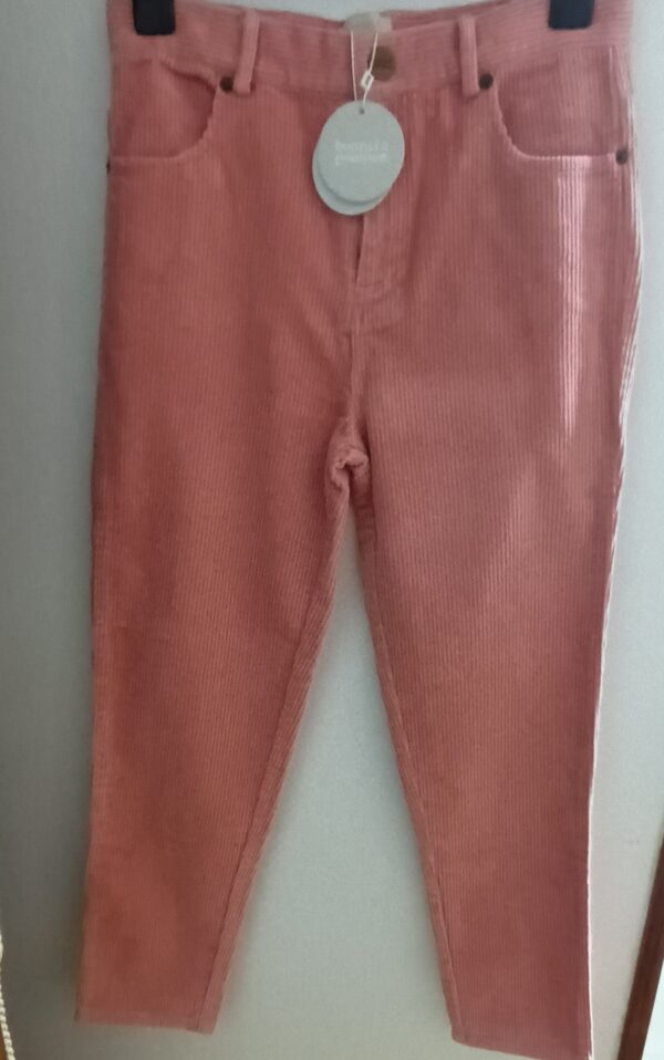 Pantalon- Bonnet à Pompon- Velours de Coton- Rose- 12 ans