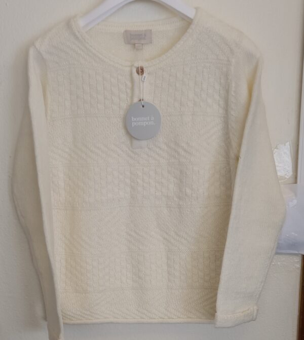 Pull- Bonnet à Pompon- Blanc- 10 ans