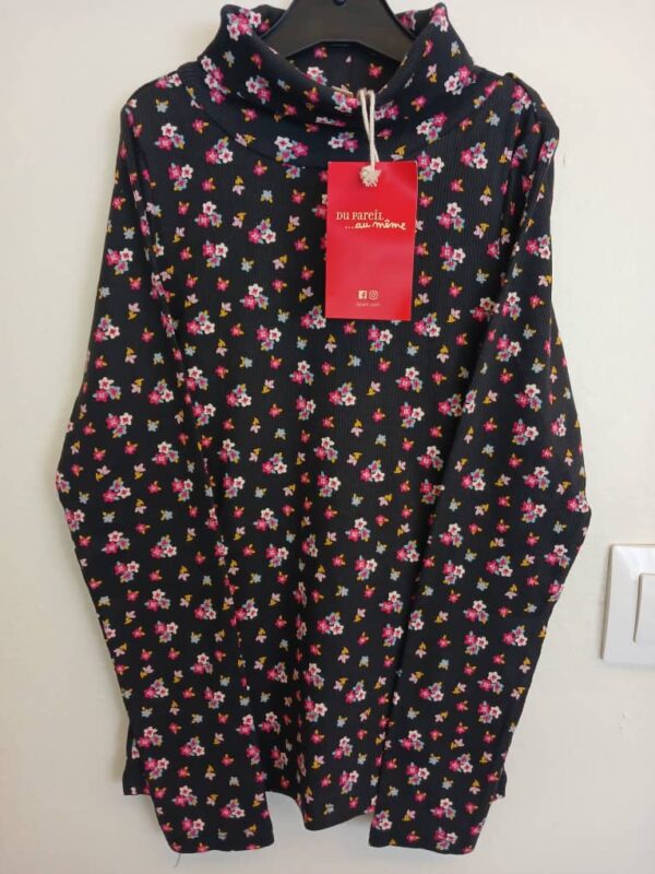 Sous-Pull - Du Pareil Au Même-Noir à Fleurs- 8ans