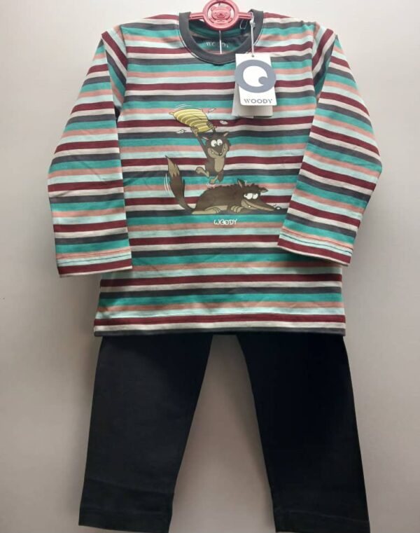 Pyjamas-Woody-Rayé Multicolore- Bas Marine- 4 ans