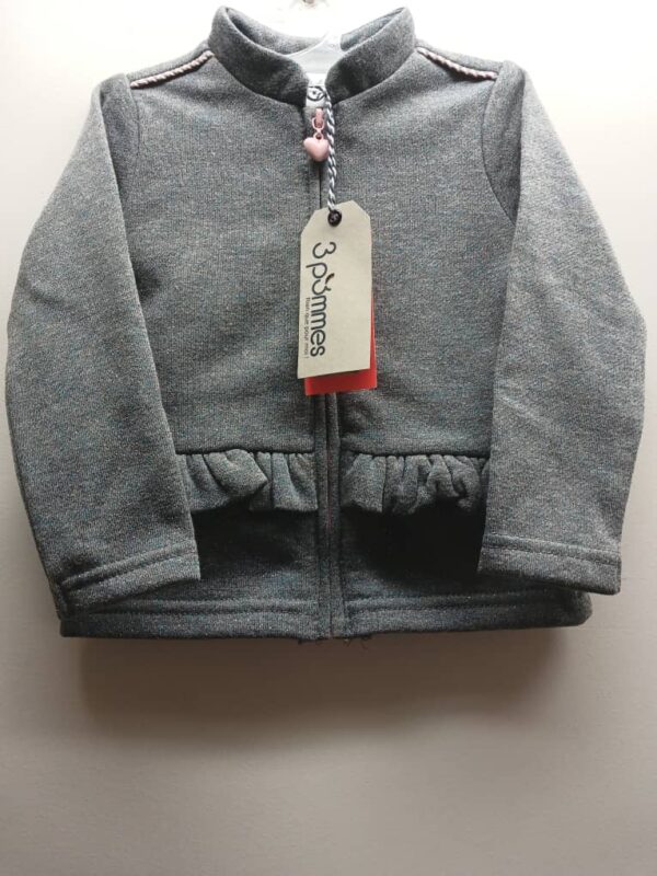 Gilet- 3 Pommes- Gris- Zippée- 9 / 12 Mois