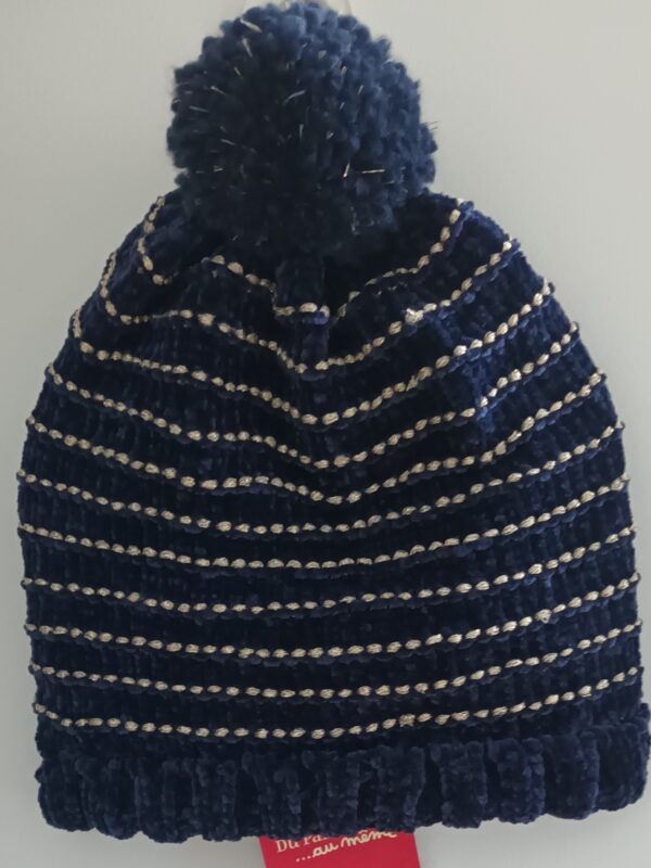 Bonnet Chaud-Du Pareil Au Même- Marine- Rayures fils doré-3 / 5 ans
