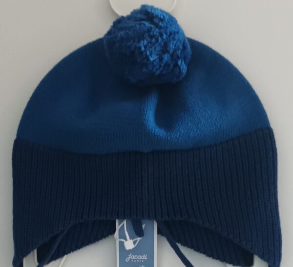 Bonnet Bébé-Jacadi- Bleu canard- Bord marine- Taille: 41 / 47 cm ( 6 / 15 mois )