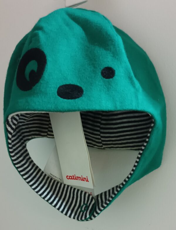 Bonnet Bébé-Catimini- Réversible- Vert- Doublure Noir- Blanc- 39 cm